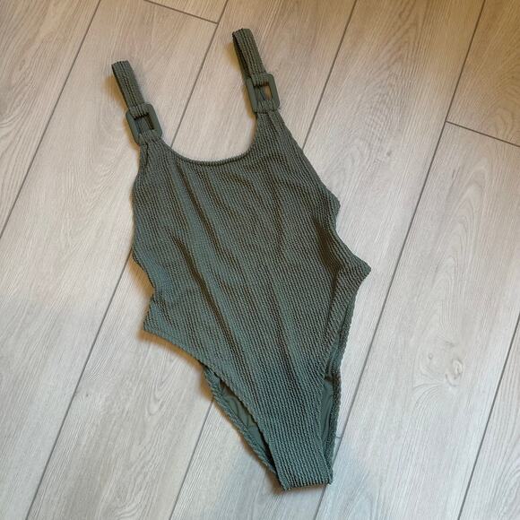 NWOT Aerie Shimmery Crinkle Birthday Scoop Cheekiest One Piece Swimsuit S and L - Picture 2 of 6